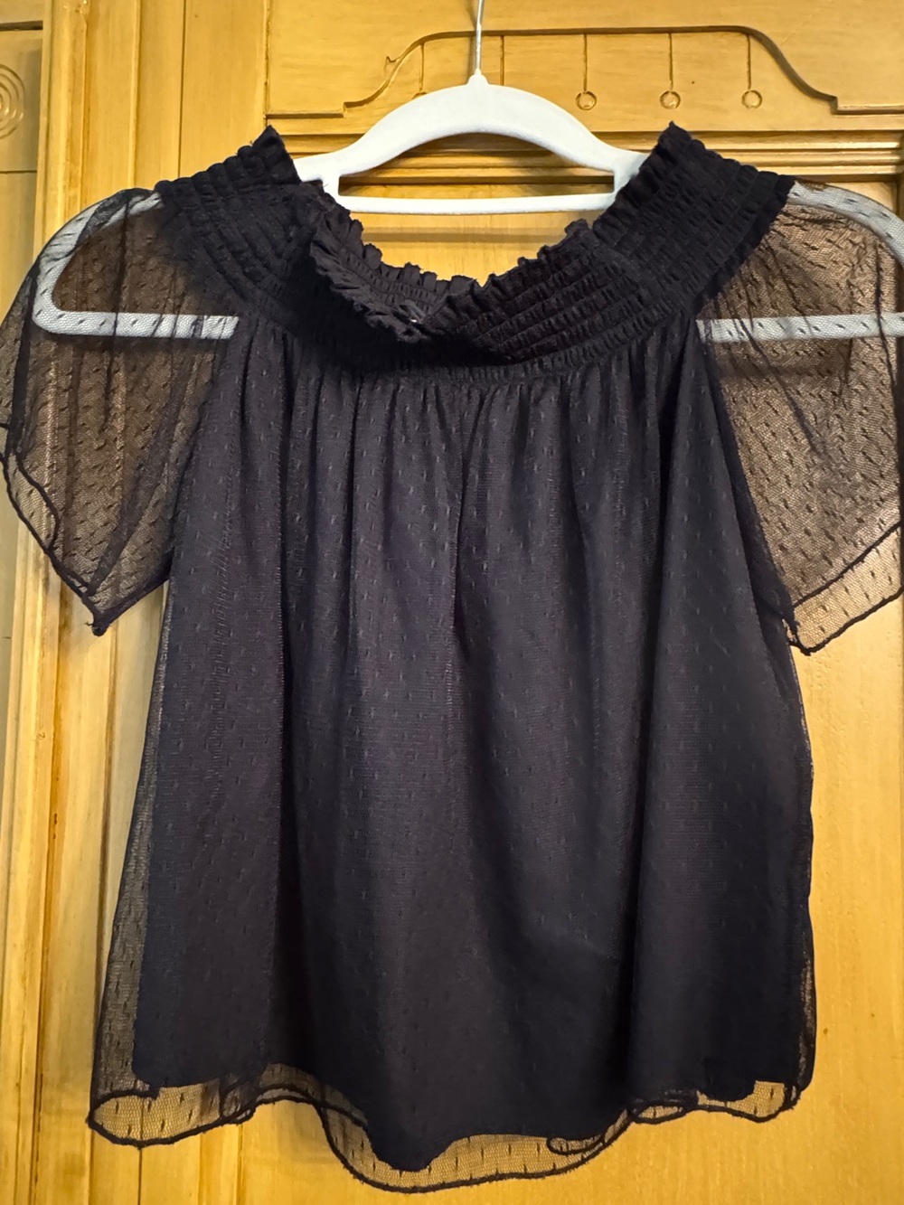 Zara Trafaluc S Black Swiss Dot Sheer Puff Sleeve Smocked Boho Blouse Cottage - Picture 3 of 7